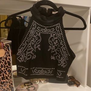 CARMIN Beautiful Black Studded Crop Top size L